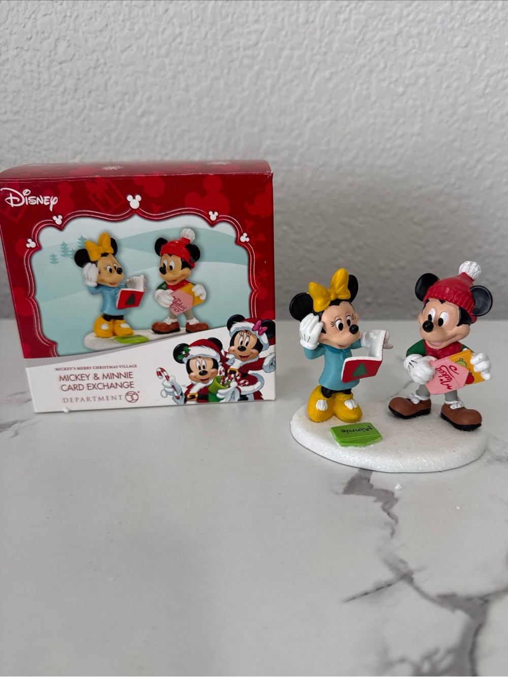 Department 56 Disney Mickey & Minnie Card Exchange Figurine – Yellow, Red, Blue